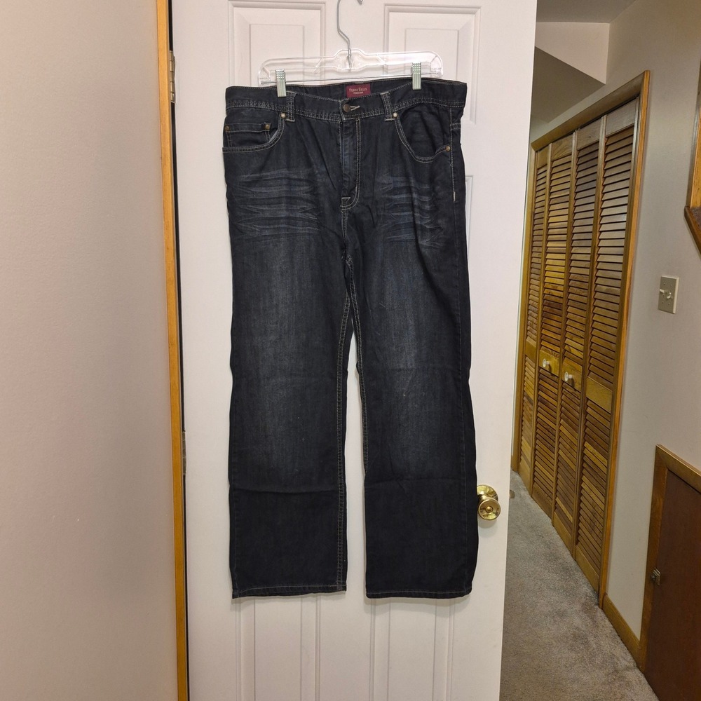 Perry Ellis Premium Denim Mens 38x30 Dark Wash Blue Straight Leg Jeans RN 37763